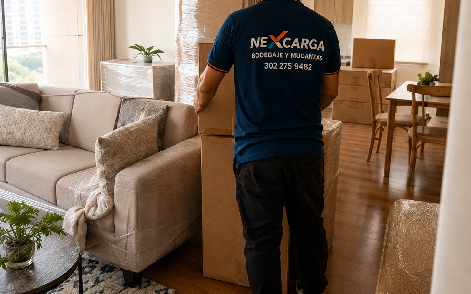 Mudanza residencial NEXCARGA en hogar con muebles protegidos y cajas