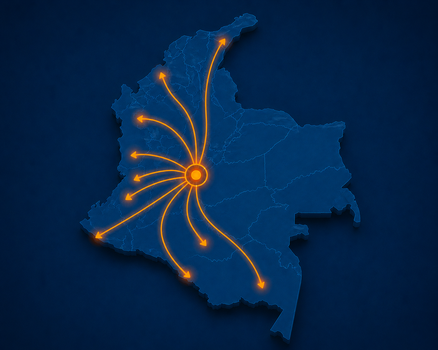 Mapa gráfico de Colombia con líneas de cobertura nacional